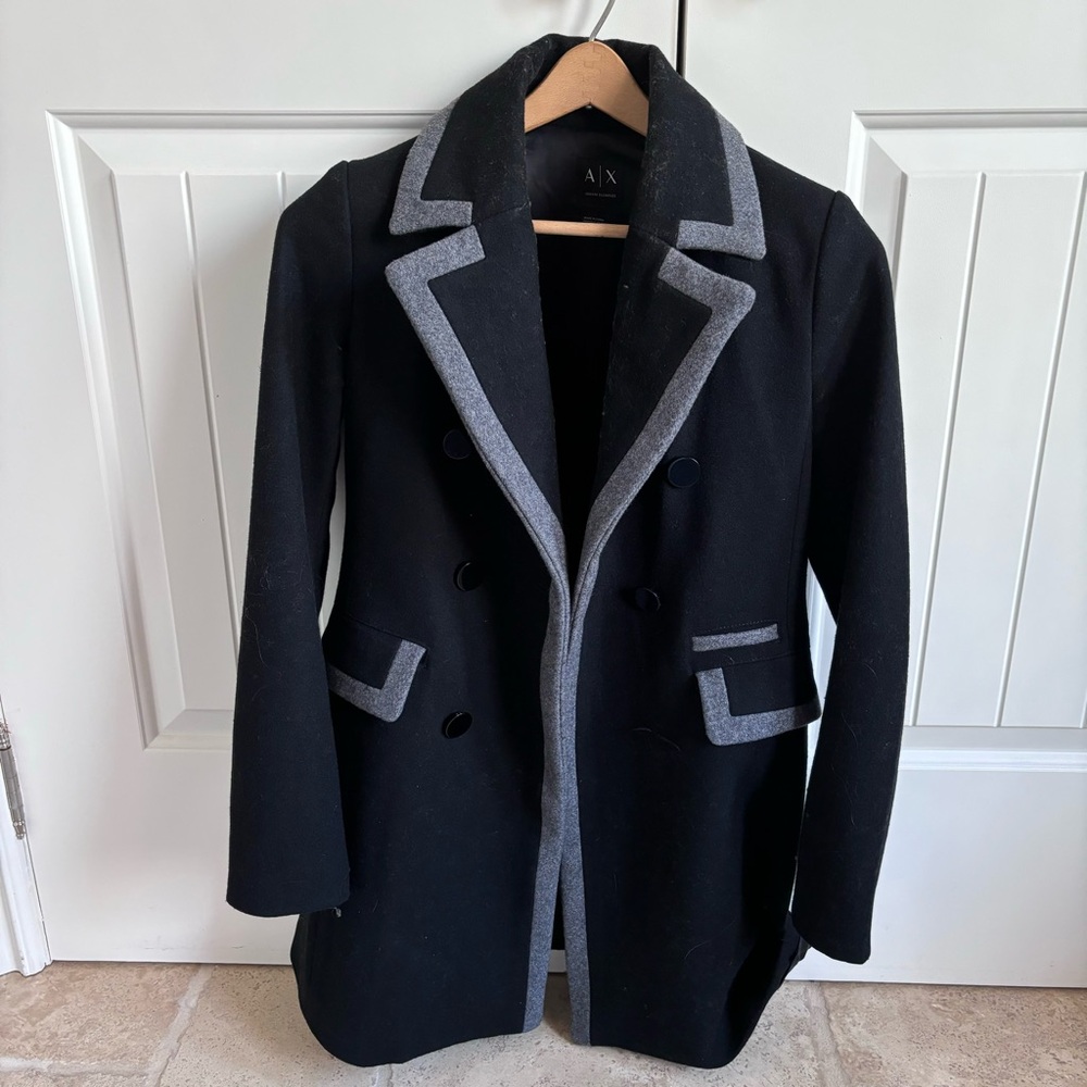 Armani exchange black and grey wool peacoat jacket XS